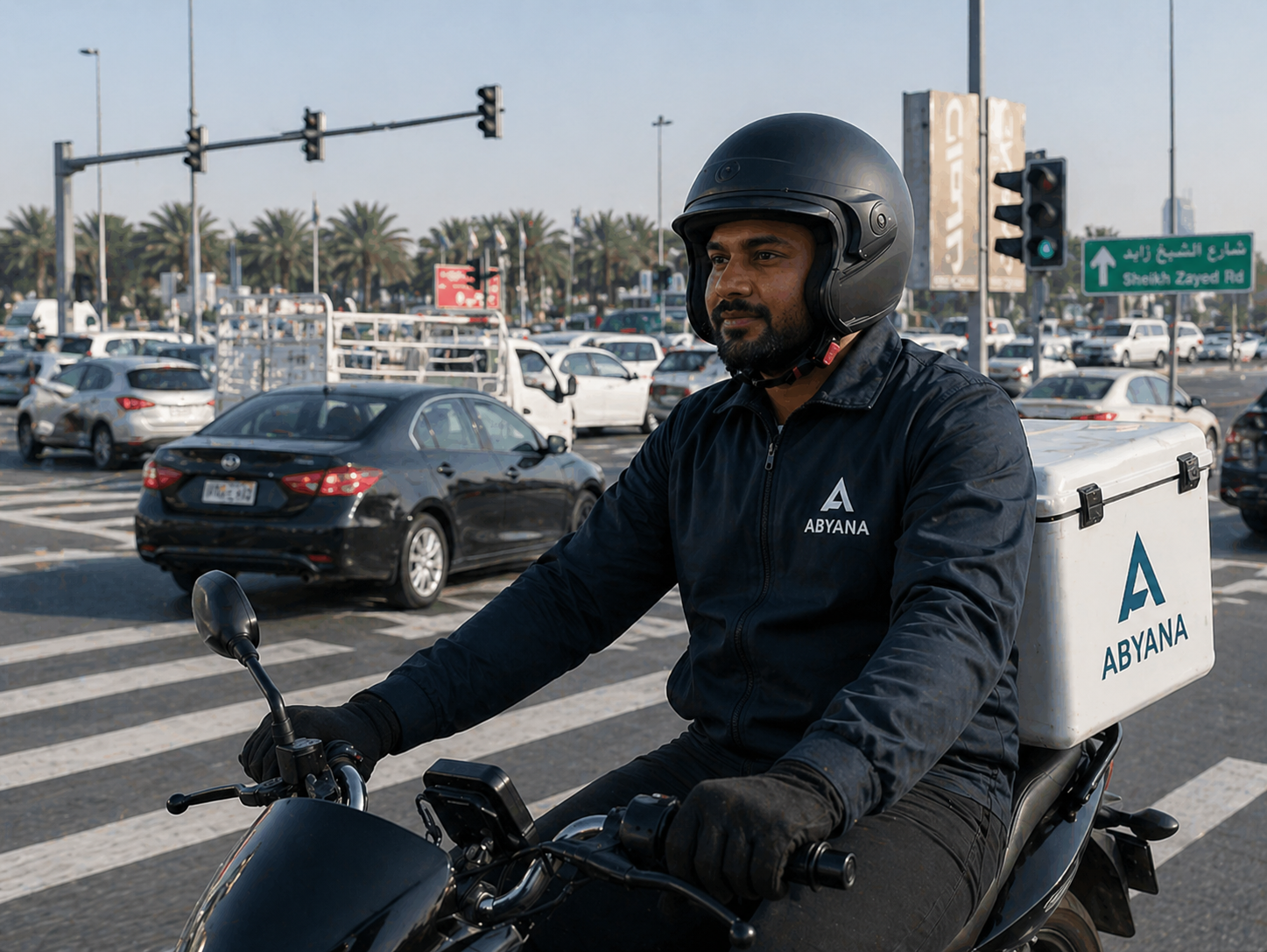 Abyana rider in city traffic